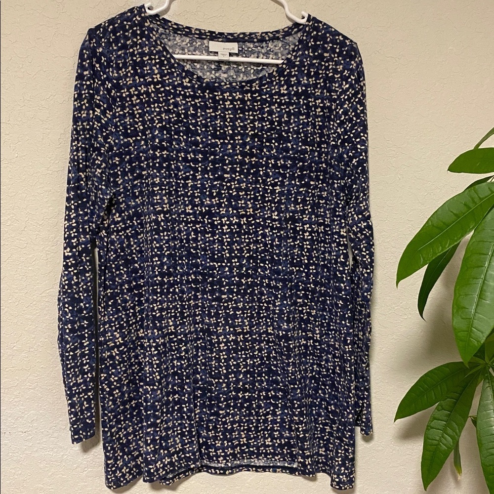 Pure J.Jill Navy Printed Long Sleeve Tunic Top Size L, Soft Stretch Casual - Picture 3 of 5